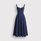 Rivaclo | Femme Robe Midi Ajustée à Col Carré – Silhouette Sans Manches