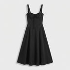 Rivaclo | Femme Robe Midi Ajustée à Col Carré – Silhouette Sans Manches
