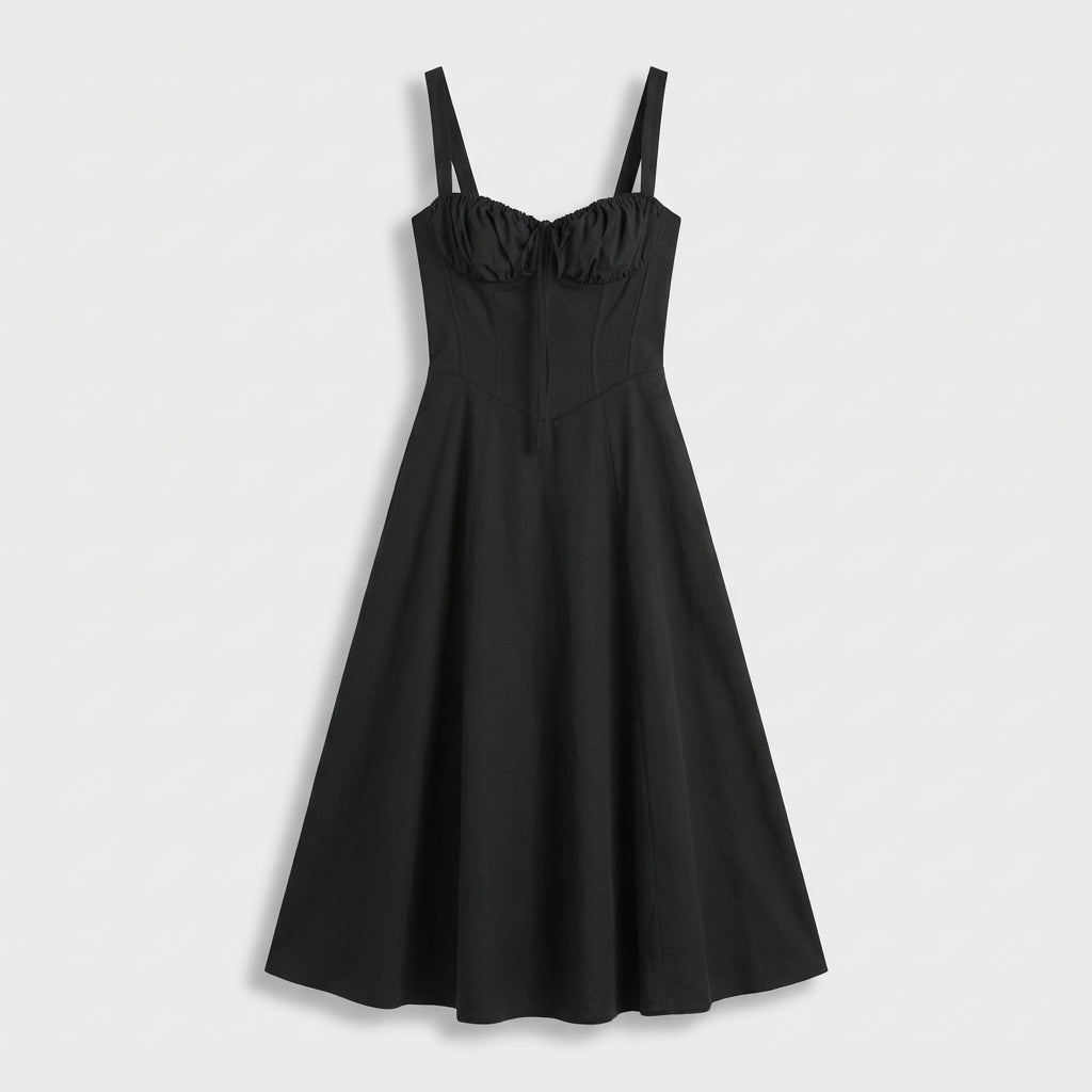 Rivaclo | Femme Robe Midi Ajustée à Col Carré – Silhouette Sans Manches