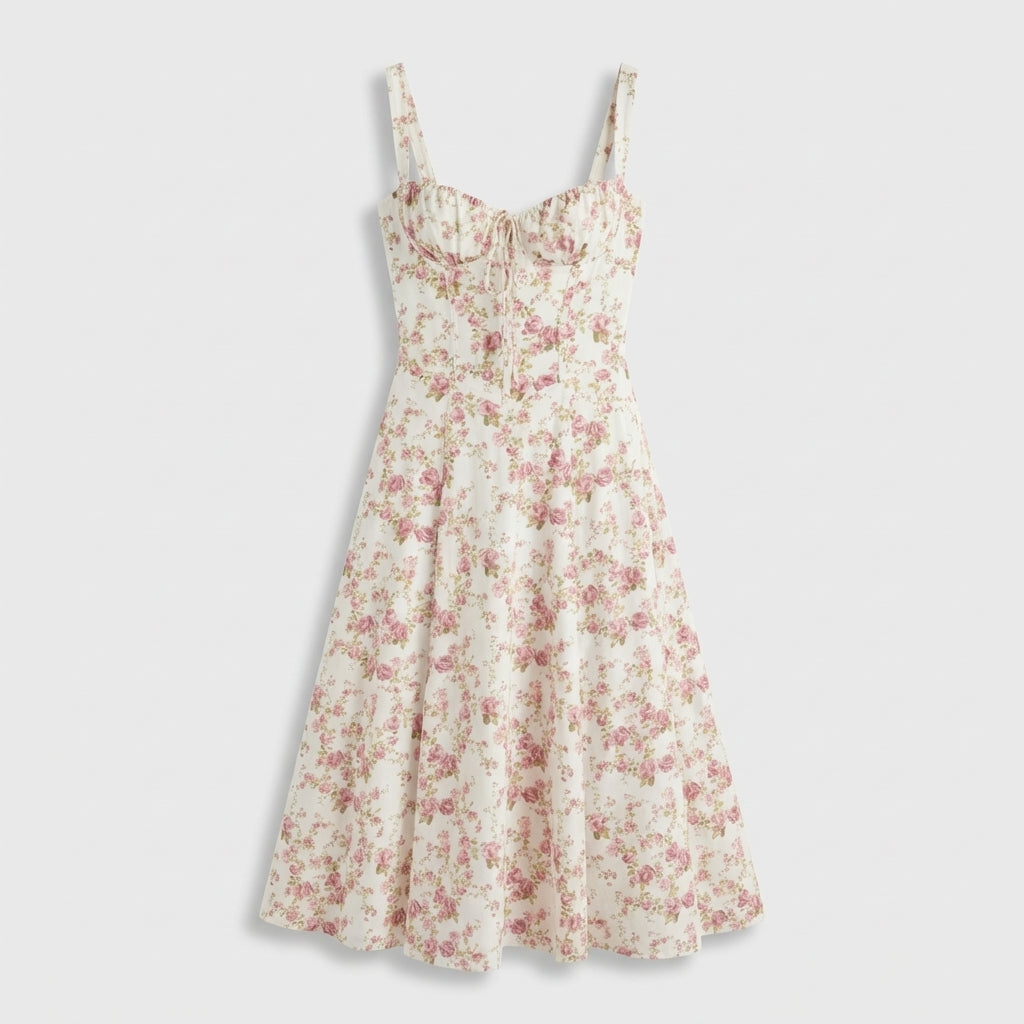Rivaclo | Femme Robe Midi Ajustée à Col Carré – Silhouette Sans Manches