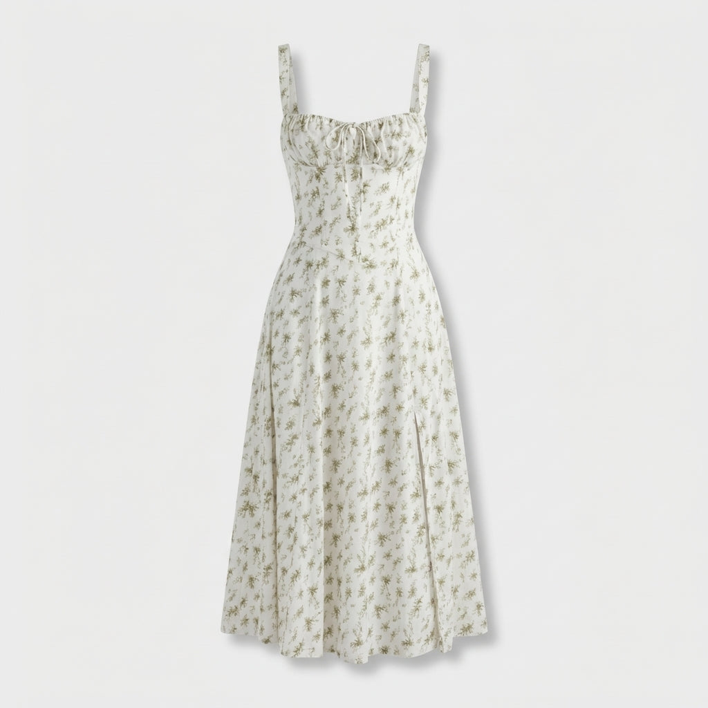 Rivaclo | Femme Robe Midi Ajustée à Col Carré – Silhouette Sans Manches
