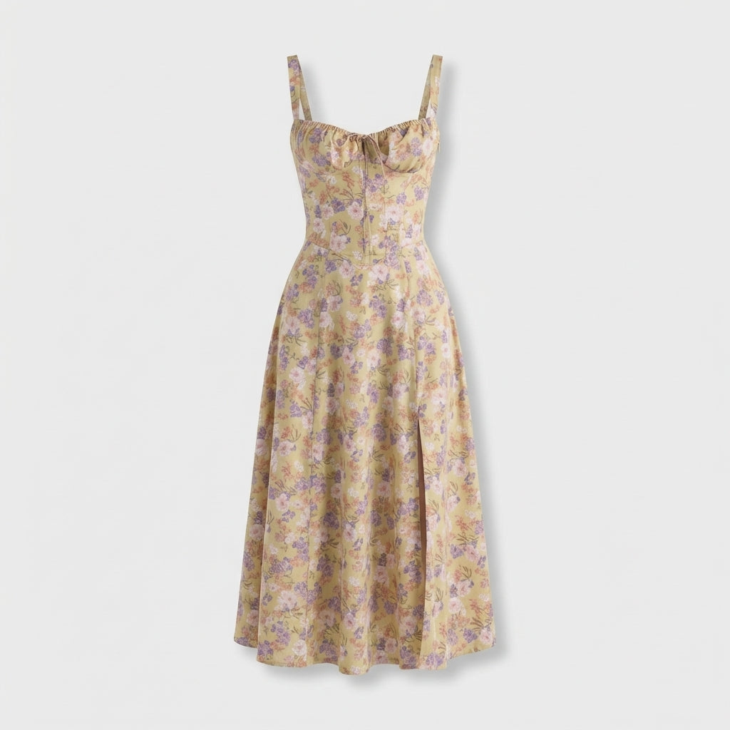 Rivaclo | Femme Robe Midi Ajustée à Col Carré – Silhouette Sans Manches