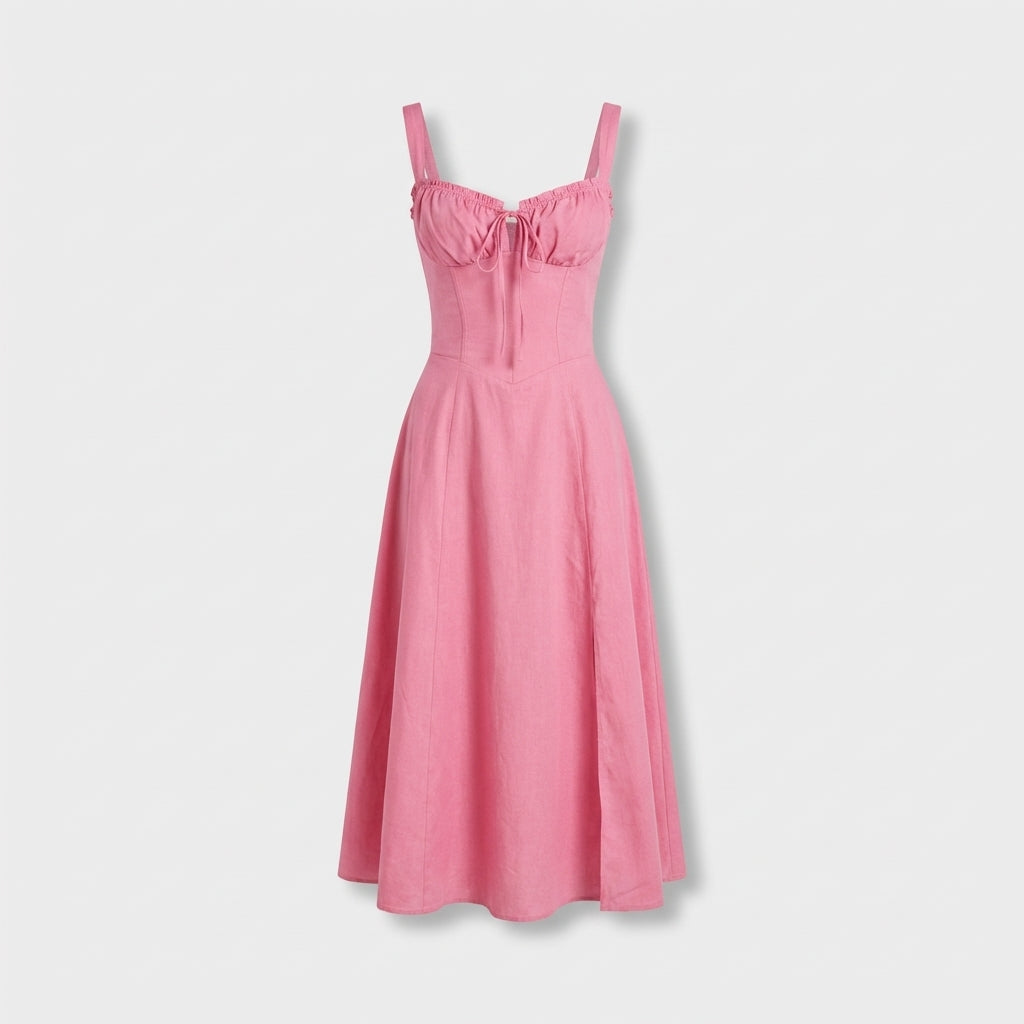 Rivaclo | Femme Robe Midi Ajustée à Col Carré – Silhouette Sans Manches