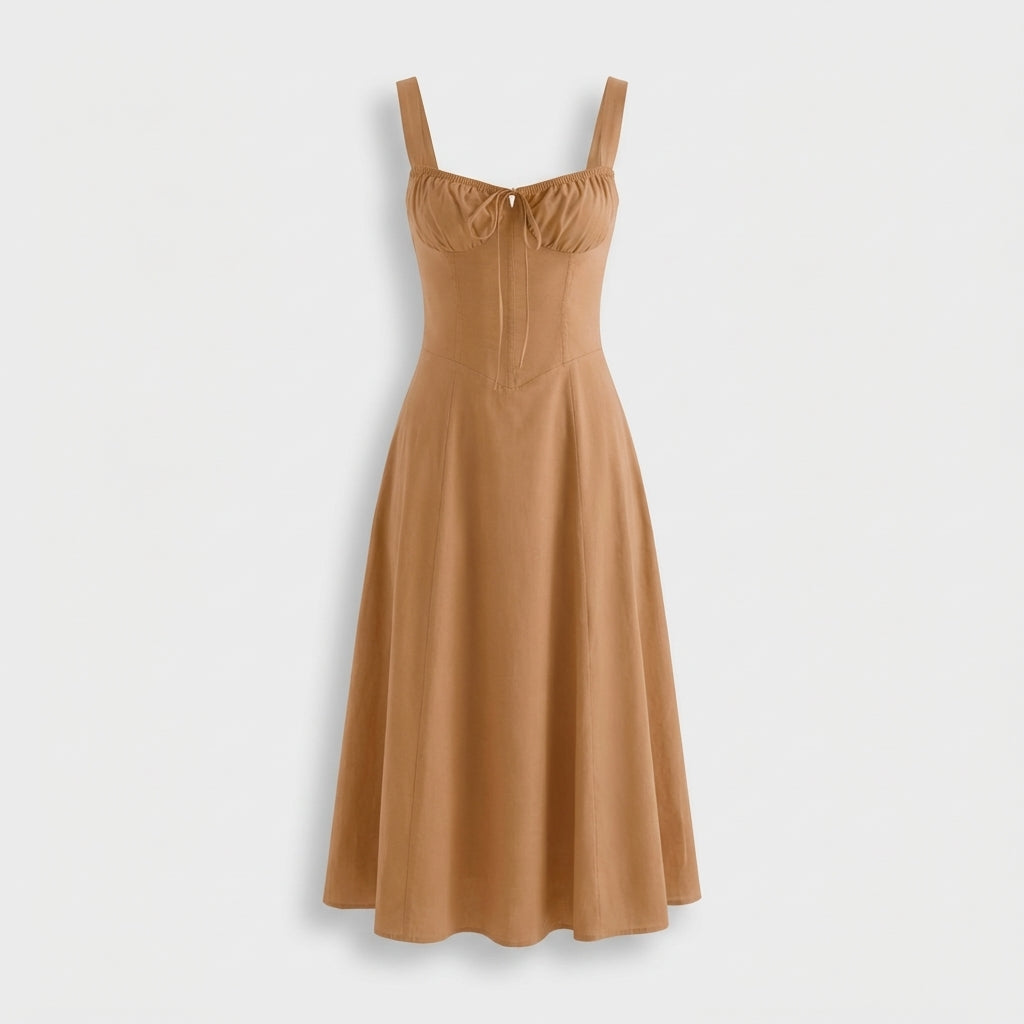 Rivaclo | Femme Robe Midi Ajustée à Col Carré – Silhouette Sans Manches