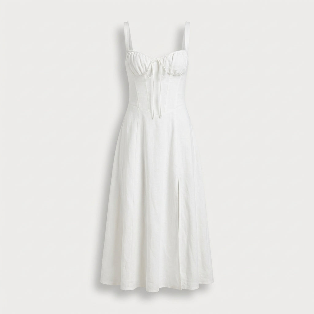 Rivaclo | Femme Robe Midi Ajustée à Col Carré – Silhouette Sans Manches