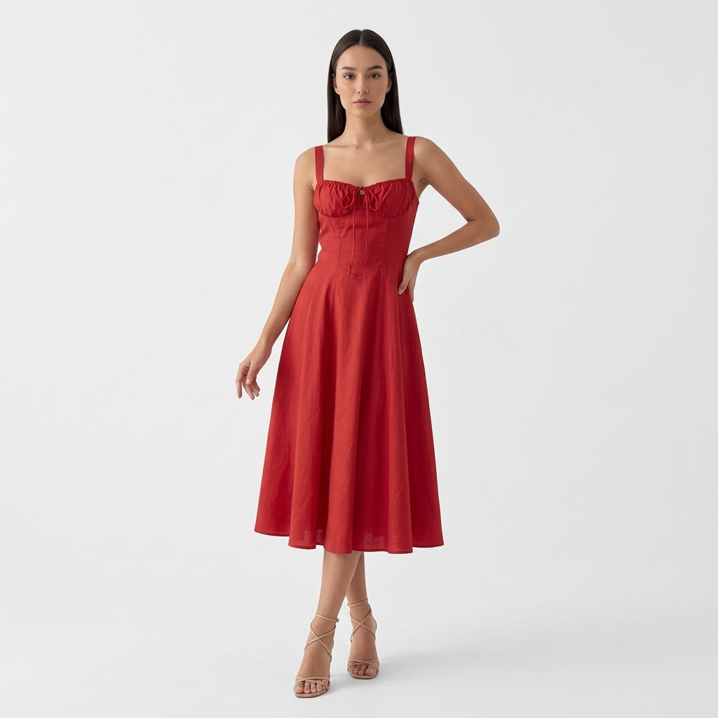 Rivaclo | Femme Robe Midi Ajustée à Col Carré – Silhouette Sans Manches