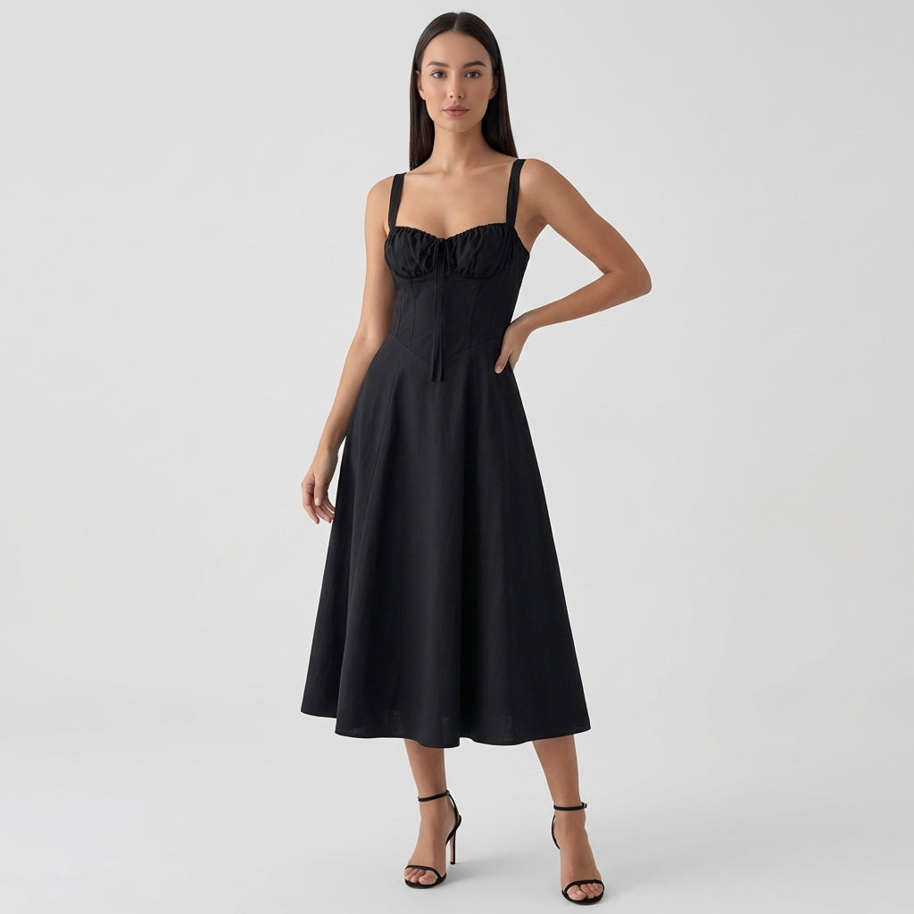 Rivaclo | Femme Robe Midi Ajustée à Col Carré – Silhouette Sans Manches
