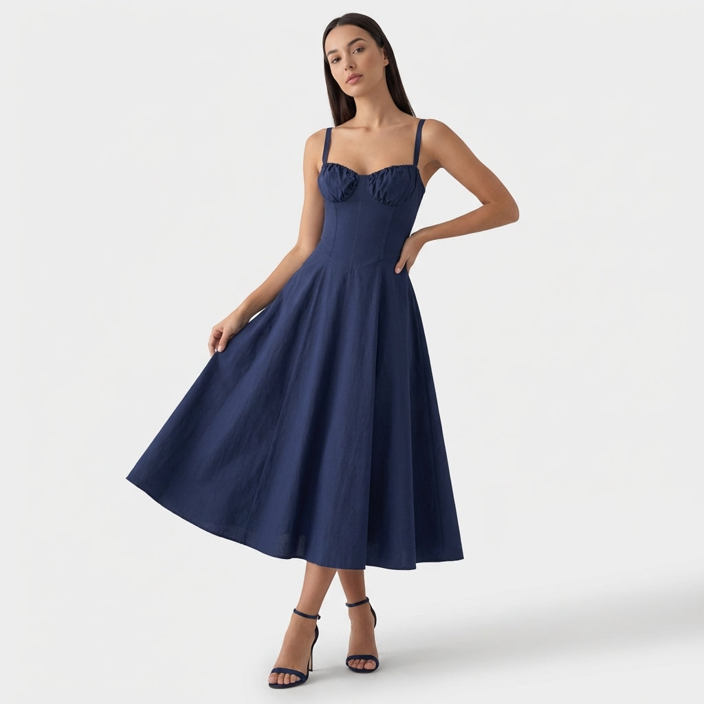 Rivaclo | Femme Robe Midi Ajustée à Col Carré – Silhouette Sans Manches