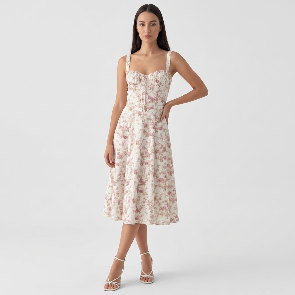 Rivaclo | Femme Robe Midi Ajustée à Col Carré – Silhouette Sans Manches