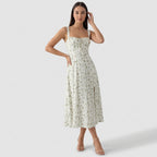 Rivaclo | Femme Robe Midi Ajustée à Col Carré – Silhouette Sans Manches