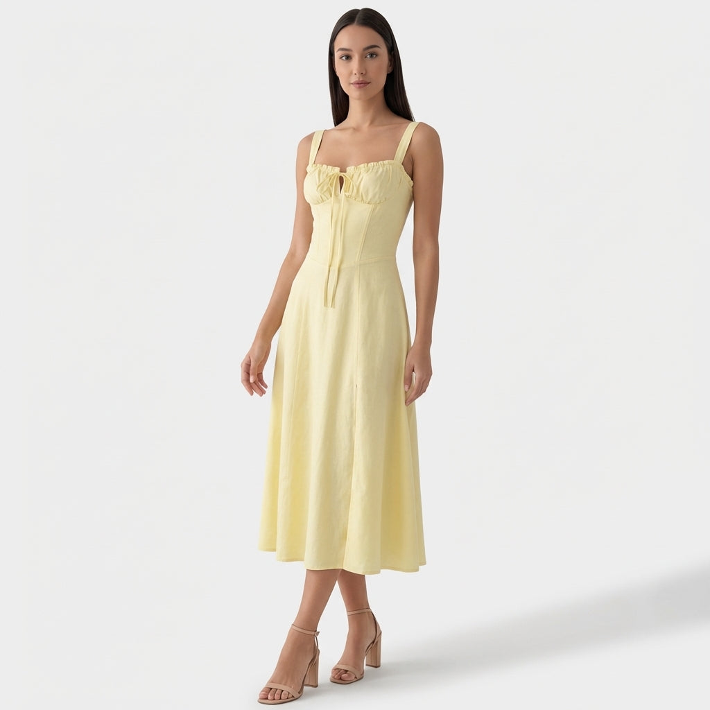 Rivaclo | Femme Robe Midi Ajustée à Col Carré – Silhouette Sans Manches
