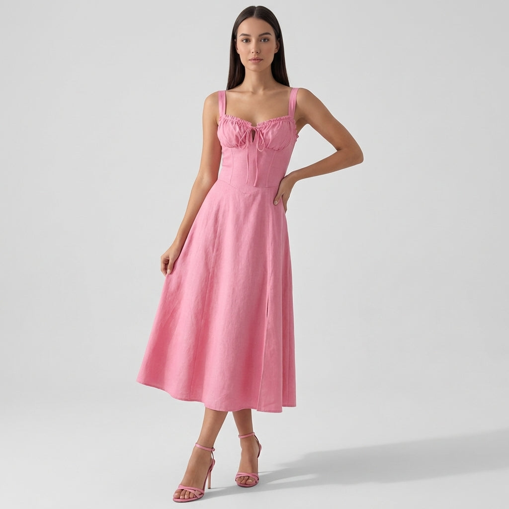 Rivaclo | Femme Robe Midi Ajustée à Col Carré – Silhouette Sans Manches