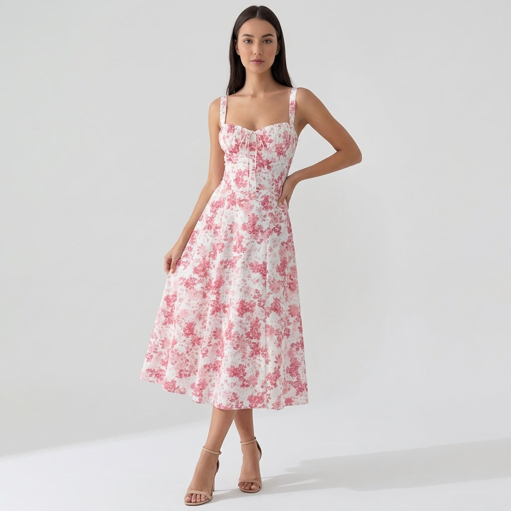 Rivaclo | Femme Robe Midi Ajustée à Col Carré – Silhouette Sans Manches