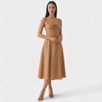 Rivaclo | Femme Robe Midi Ajustée à Col Carré – Silhouette Sans Manches