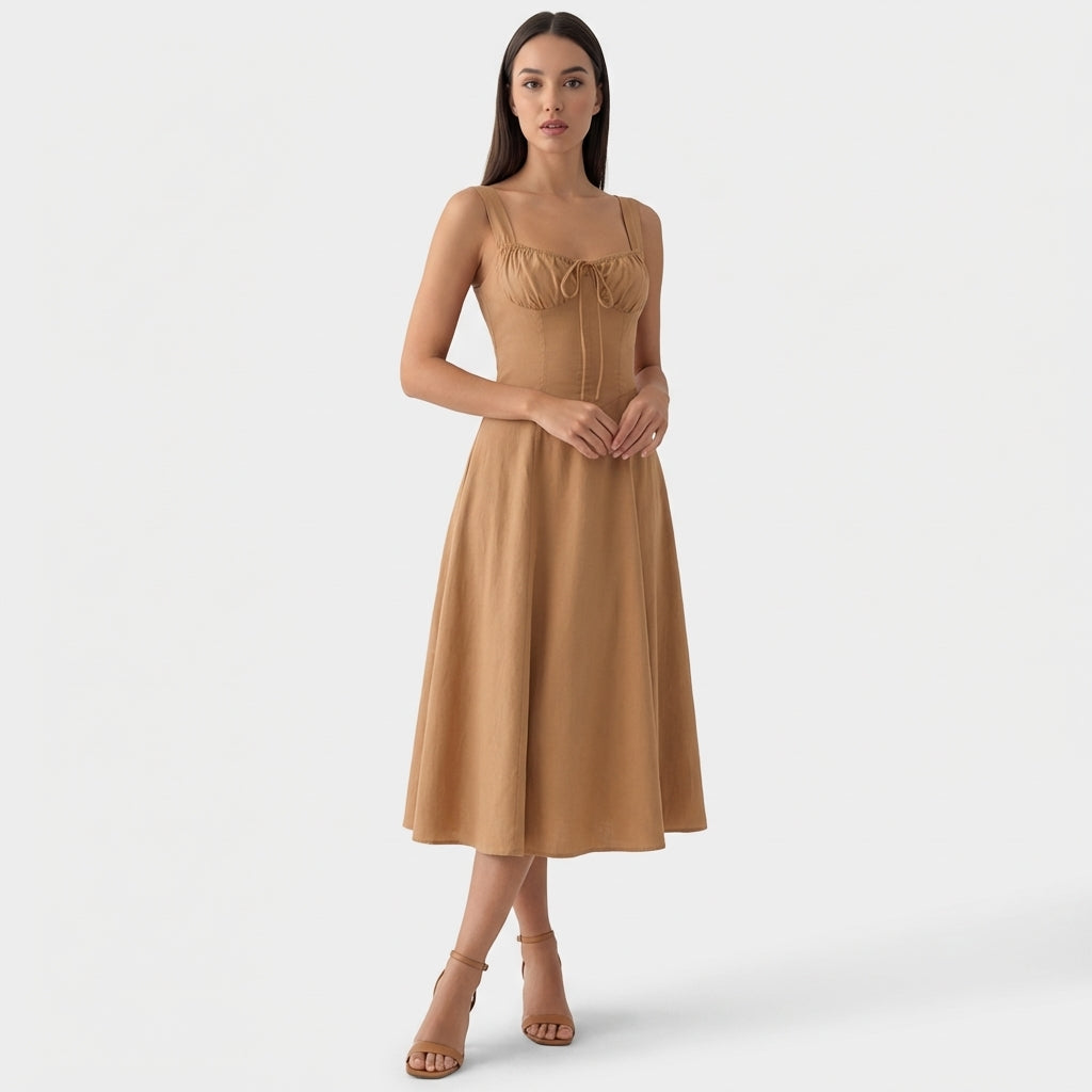 Rivaclo | Femme Robe Midi Ajustée à Col Carré – Silhouette Sans Manches