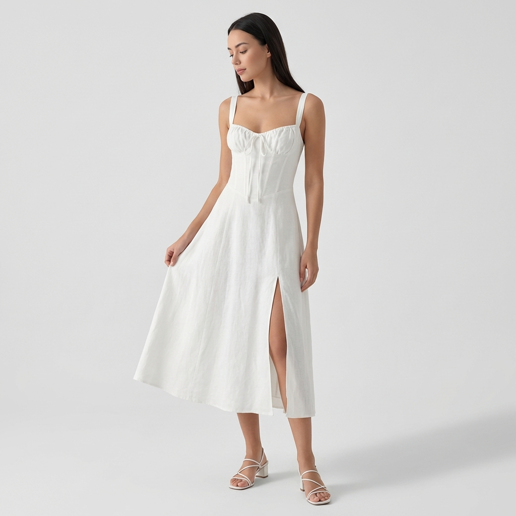 Rivaclo | Femme Robe Midi Ajustée à Col Carré – Silhouette Sans Manches