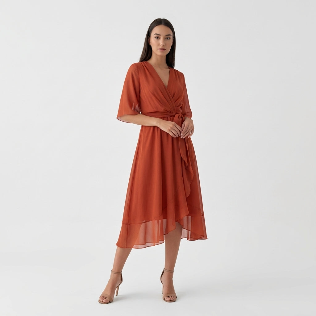 Rivaclo | Femme Robe Portefeuille Midi – Col V