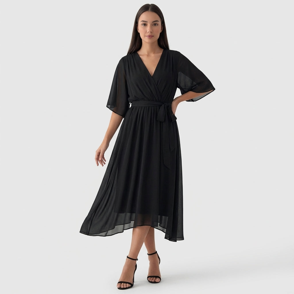 Rivaclo | Femme Robe Portefeuille Midi – Col V