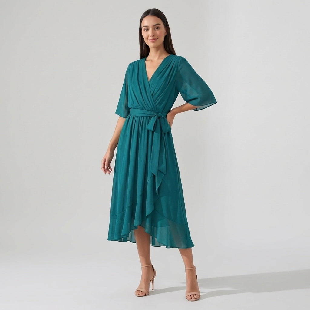 Rivaclo | Femme Robe Portefeuille Midi – Col V