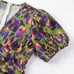 Rivaclo | Femme Robe Imprimé Abstrait Col V Manches Courtes – Tombé Midi Fluide