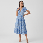 Rivaclo | Women's Short Sleeve V-Neck Dress with Pockets – Midi Shape