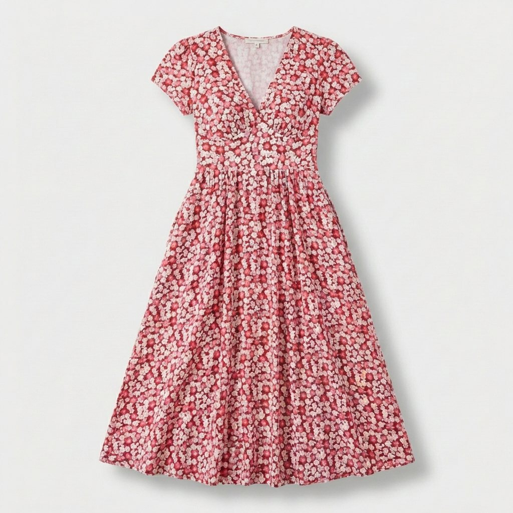 Rivaclo | Women's Short Sleeve V-Neck Dress with Pockets – Midi Shape