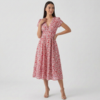 Rivaclo | Women's Short Sleeve V-Neck Dress with Pockets – Midi Shape