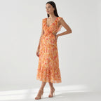 Rivaclo | Femme Robe Florale à Découpe Col V Sans Manches – Tombé Maxi Fluide