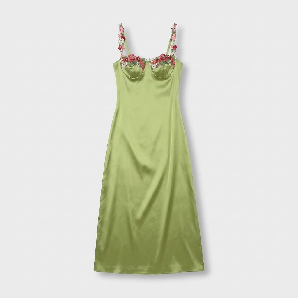 Rivaclo | Women's Embroidered Dress with Thin Straps – Maxi