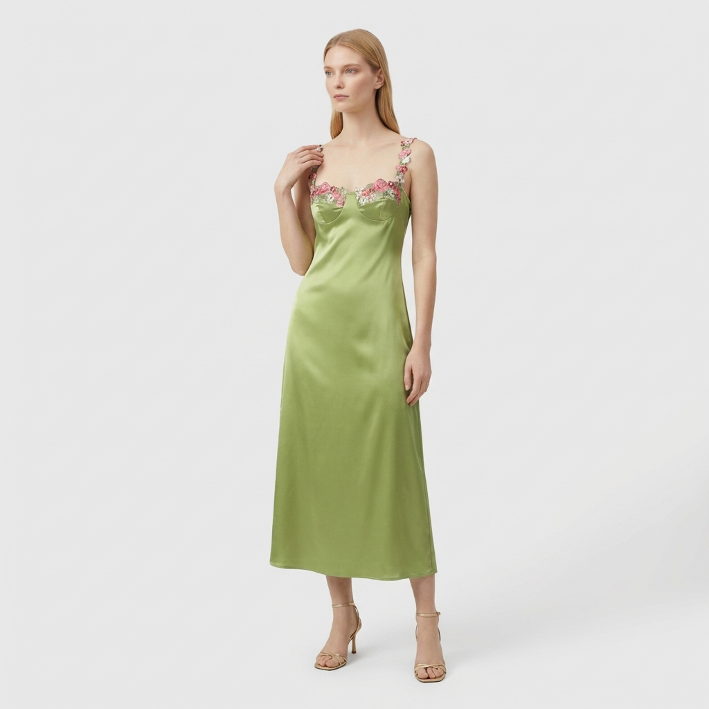 Rivaclo | Women's Embroidered Dress with Thin Straps – Maxi