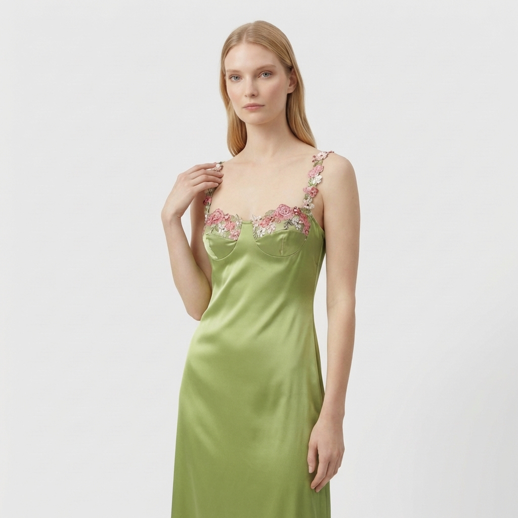 Rivaclo | Femme Robe Brodée à Bretelles Fines – Maxi