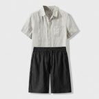Rivaclo | Homme Ensemble Chemise Manches Courtes et Short – Estivale Beige Noir