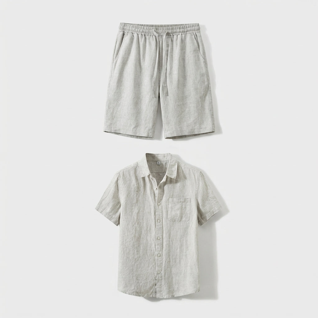 Rivaclo | Men's Short Sleeve Shirt and Shorts Set – Summer Beige