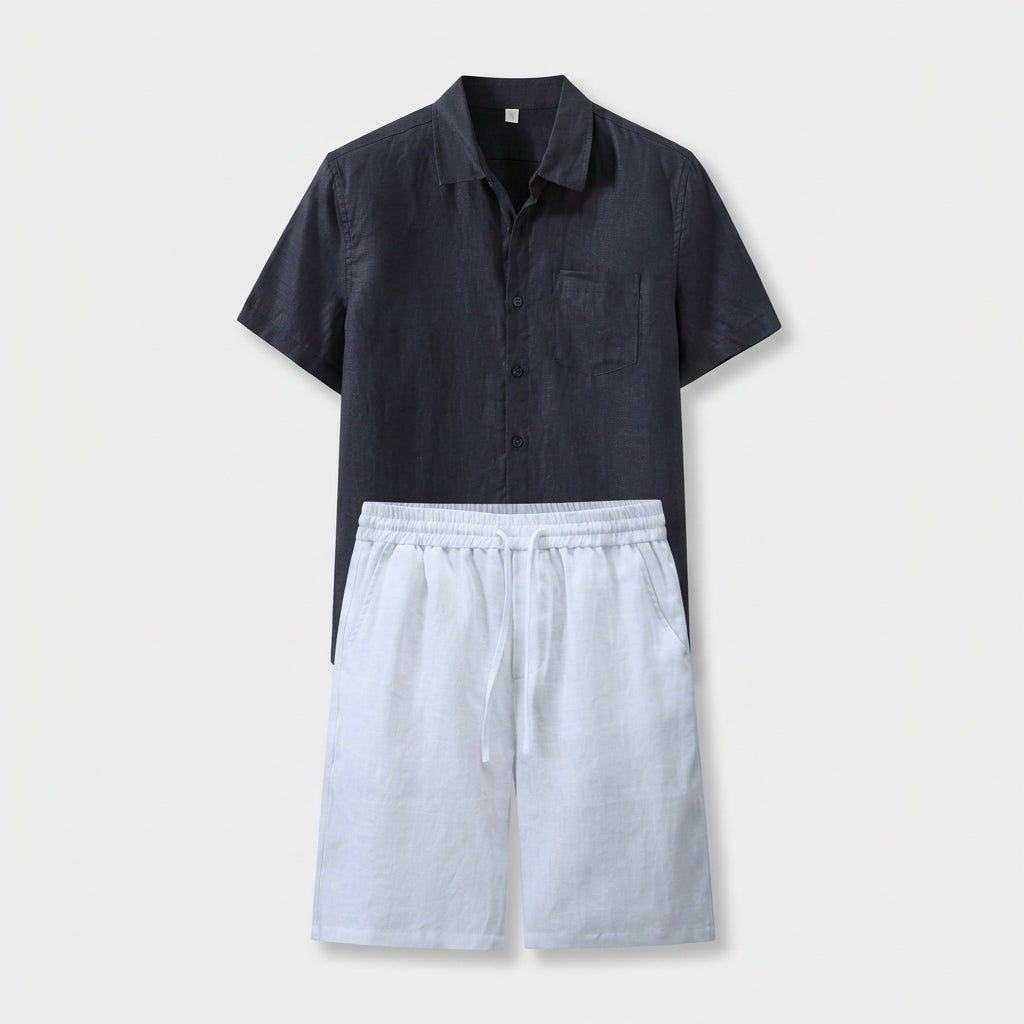 Rivaclo | Men's Short Sleeve Shirt and Shorts Set – Summer Black White