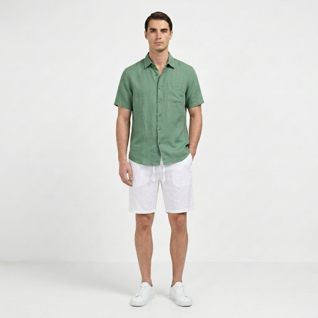 Rivaclo | Men's Short Sleeve Shirt and Shorts Set – Summer Green White
