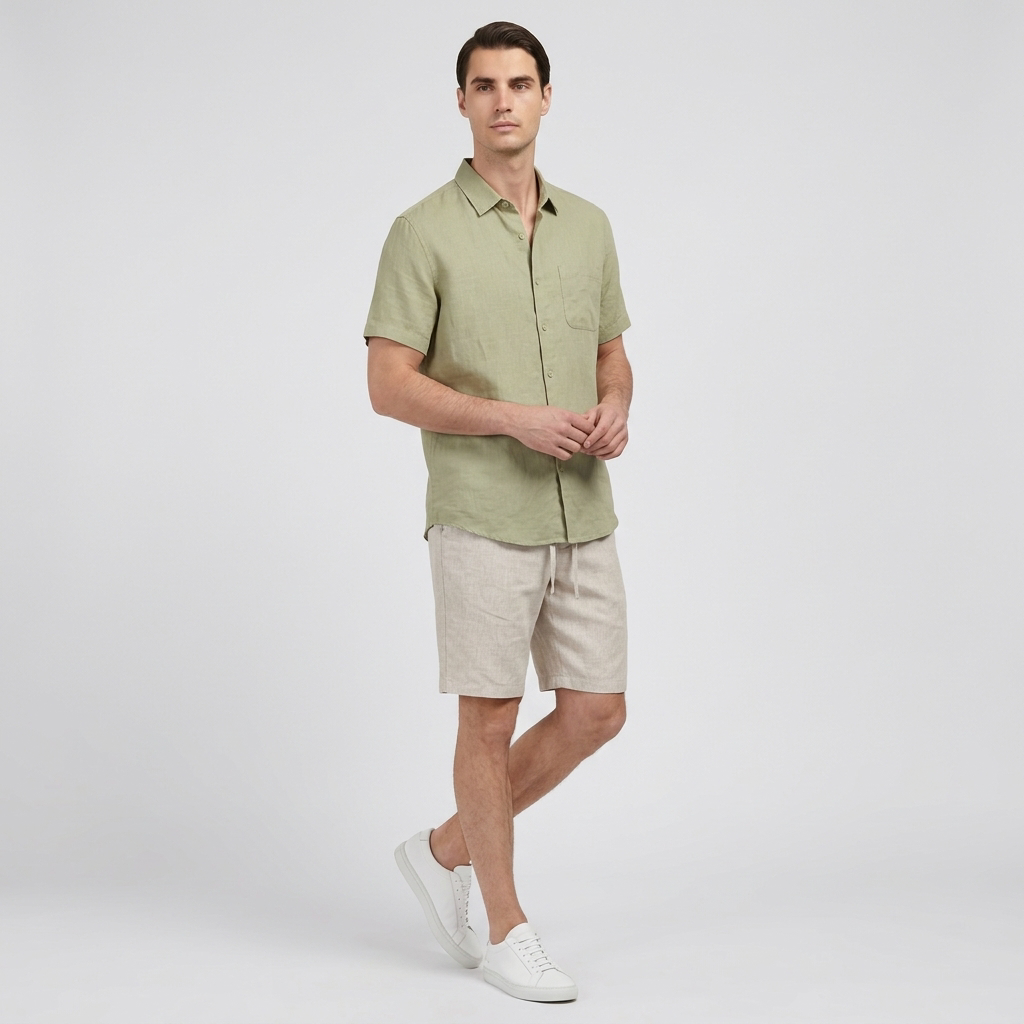 Rivaclo | Men's Short Sleeve Shirt and Shorts Set – Summer Light Green