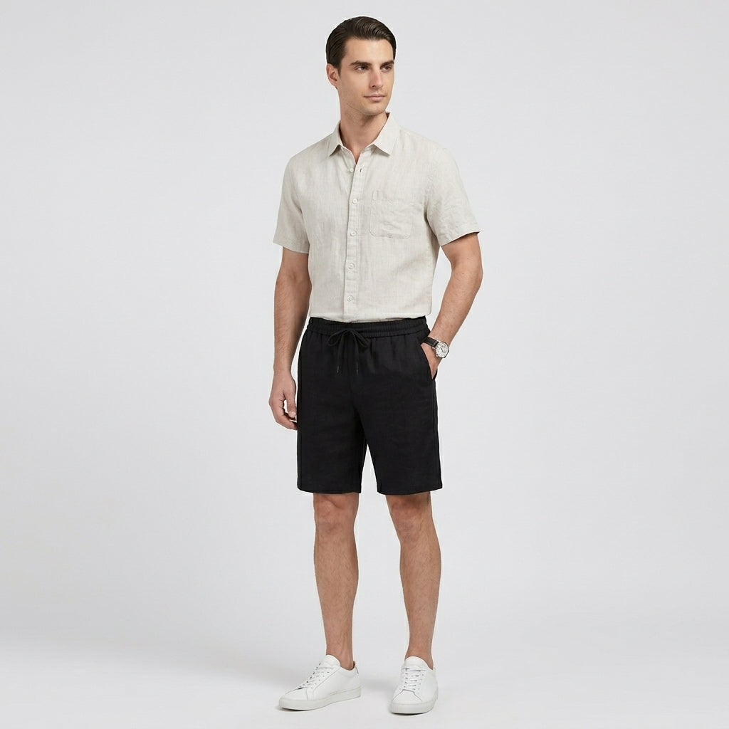 Rivaclo | Men's Short Sleeve Shirt and Shorts Set – Summer White Black