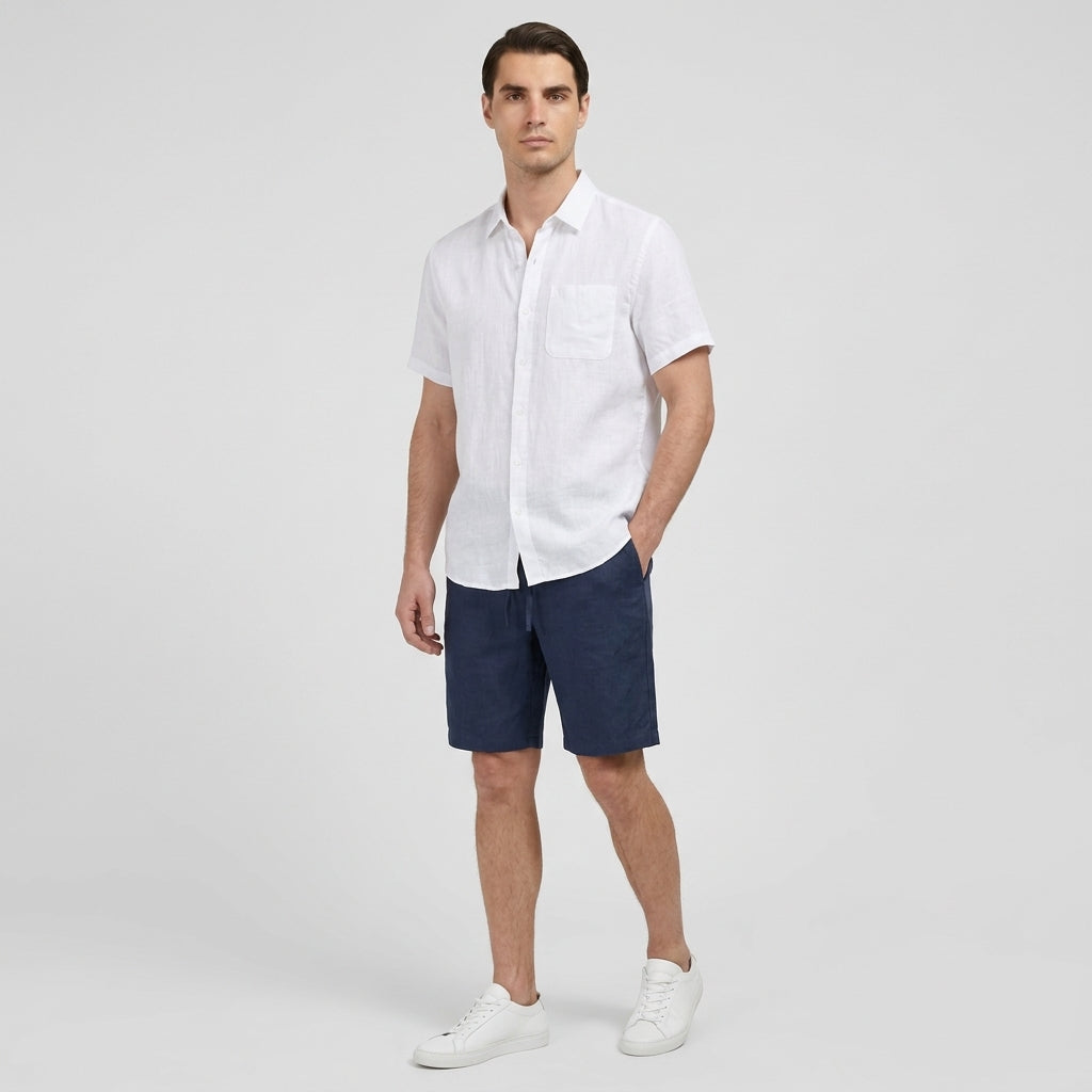Rivaclo | Men's Short Sleeve Shirt and Shorts Set – Summer White Blue