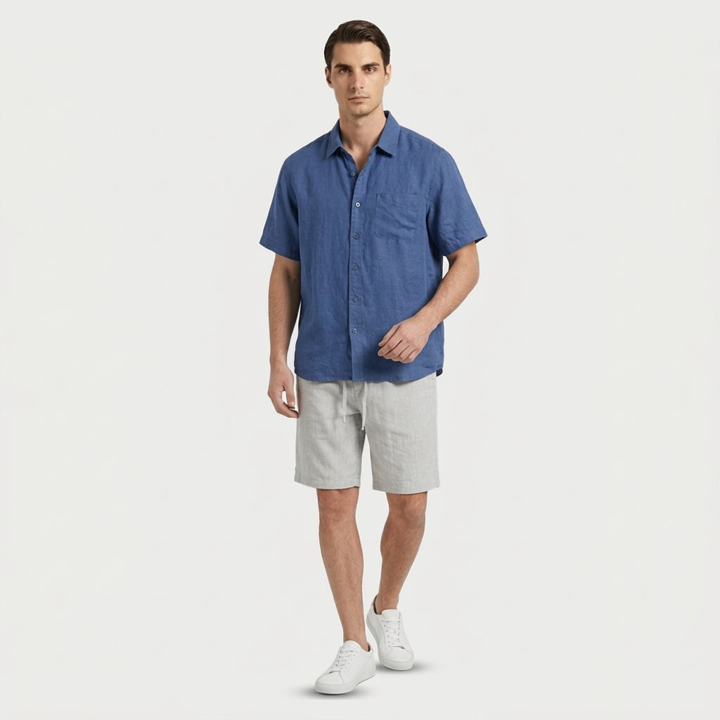 Rivaclo | Men's Short Sleeve Shirt and Shorts Set – Summer Blue