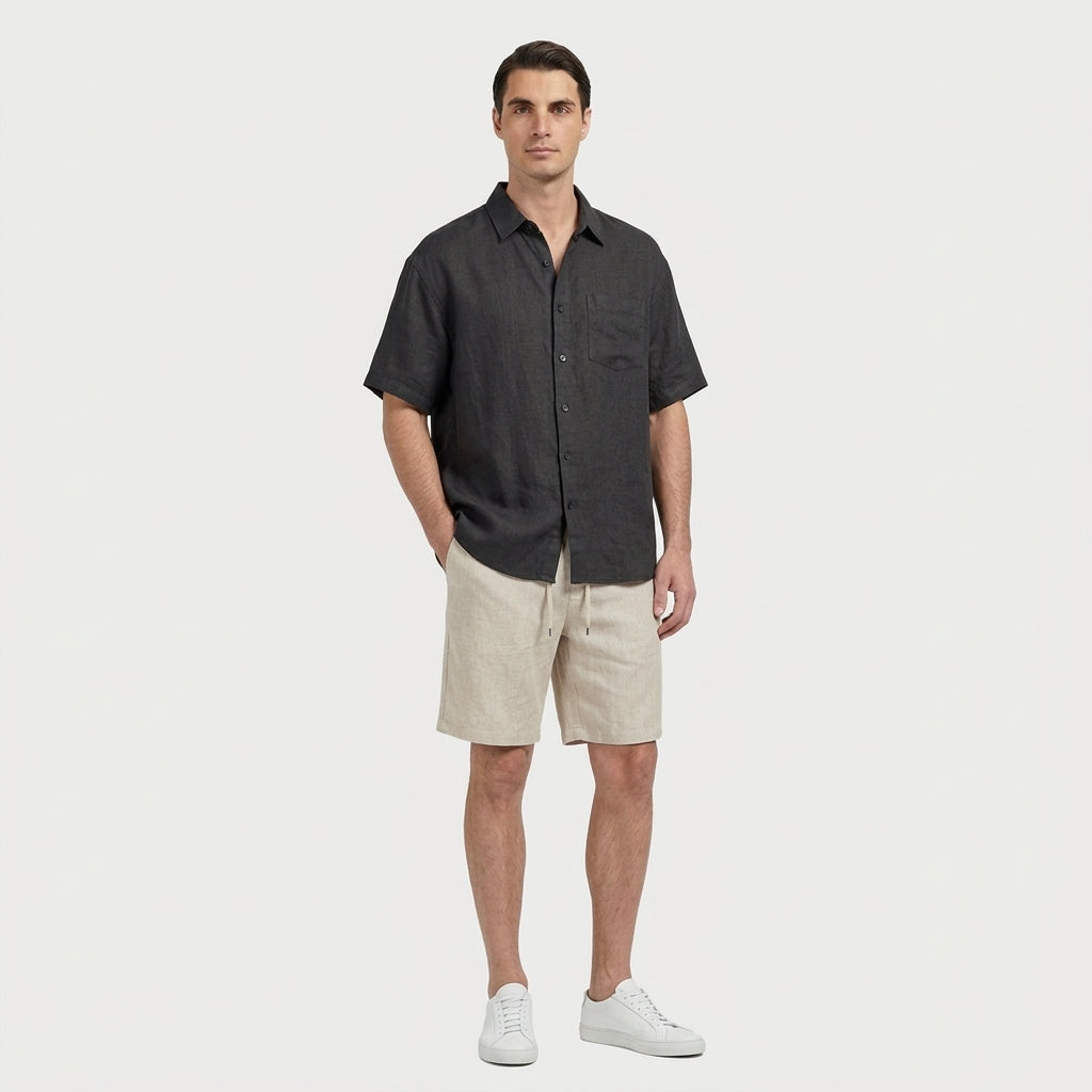 Rivaclo | Men's Short Sleeve Shirt and Shorts Set – Summer Black