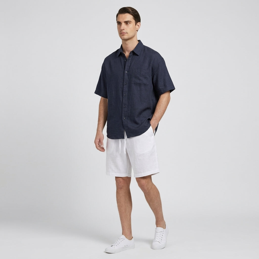 Rivaclo | Men's Short Sleeve Shirt and Shorts Set – Summer Black White