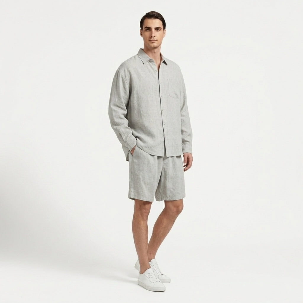 Rivaclo | Men's Short Sleeve Shirt and Shorts Set – Summer Beige