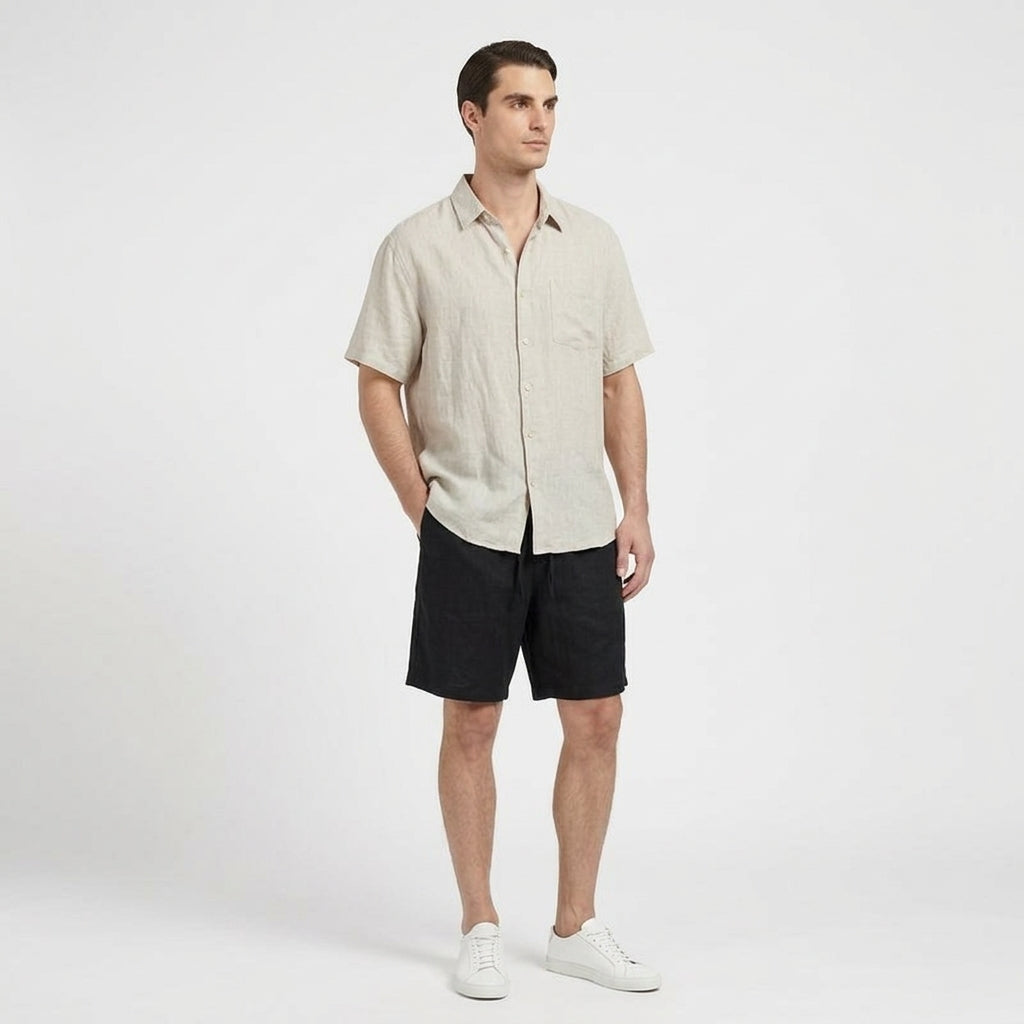 Rivaclo | Men's Short Sleeve Shirt and Shorts Set – Summer Beige Black