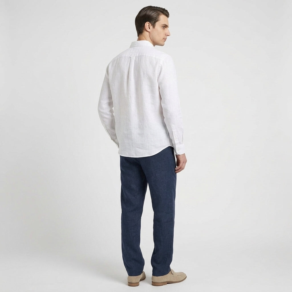 Rivaclo | Men's Long Sleeve Shirt and Pants Set – White Blue Elastic Waist