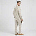 Rivaclo | Homme Ensemble Chemise Manches Longues et Pantalon – Taille Élastique Beige