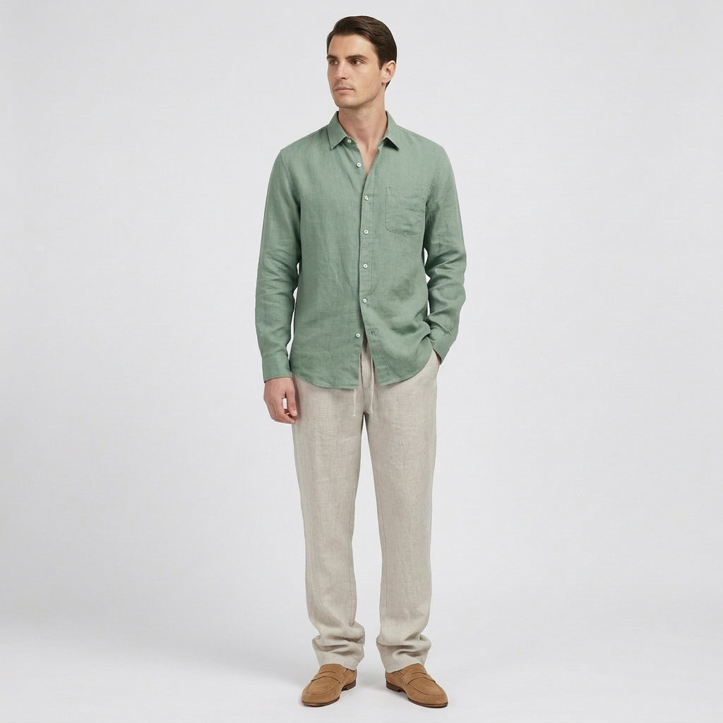 Rivaclo | Men's Long Sleeve Shirt and Pants Set – Green Elastic Waist