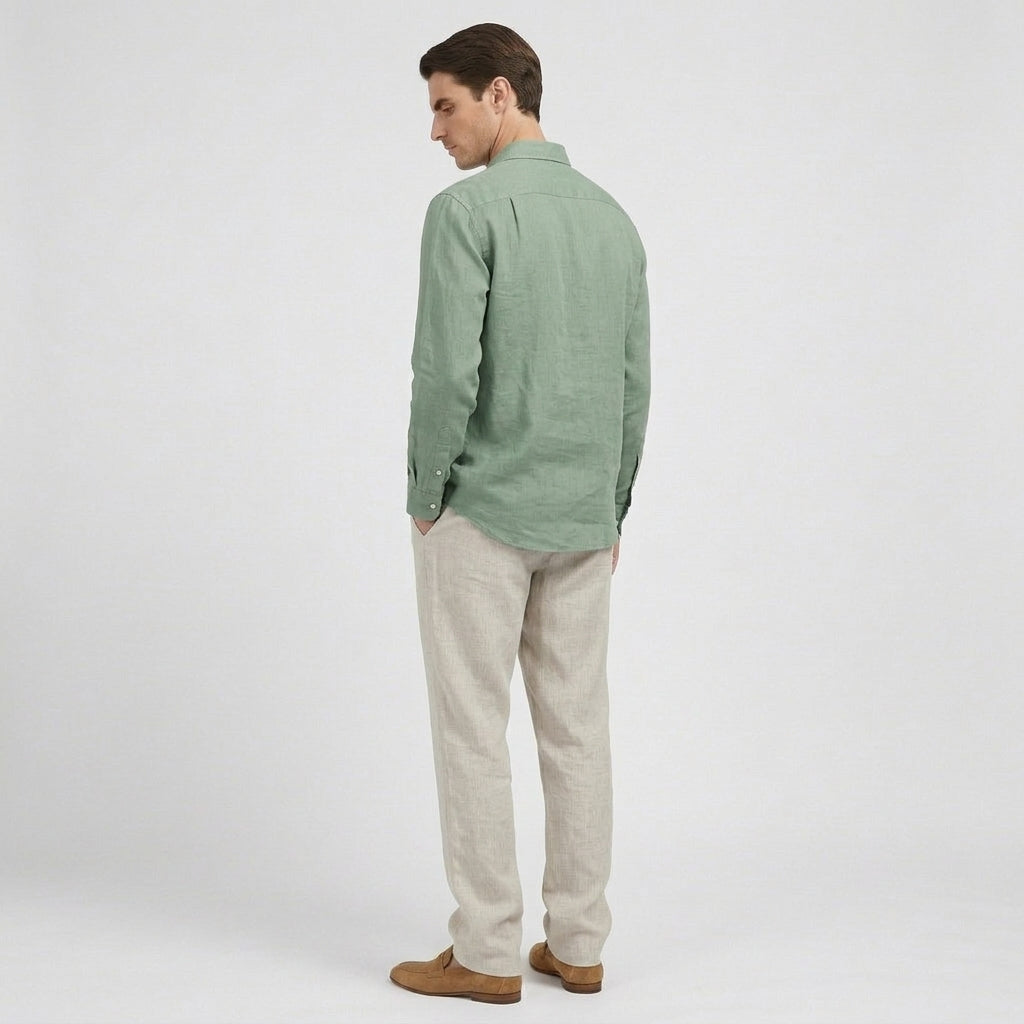 Rivaclo | Men's Long Sleeve Shirt and Pants Set – Green Elastic Waist
