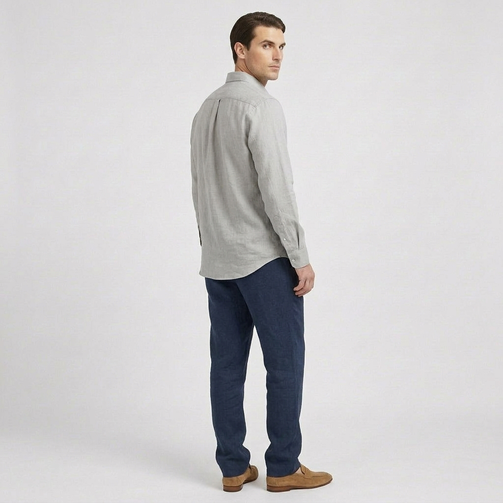 Rivaclo | Men's Long Sleeve Shirt and Pants Set – Blue Gray Elastic Waist
