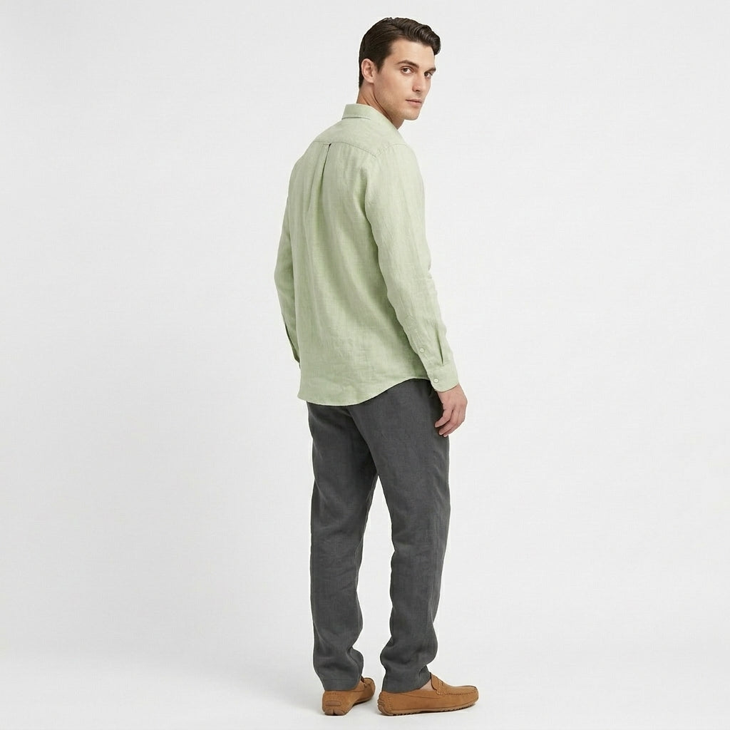 Rivaclo | Homme Ensemble Chemise Manches Longues et Pantalon – Taille Élastique Vert Clair Gris