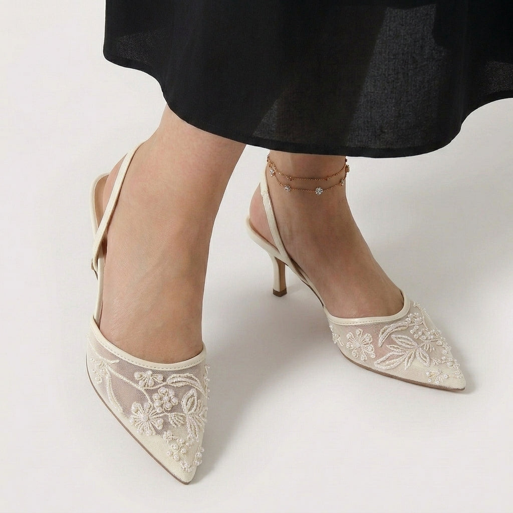 Rivaclo | Femme Talons Slingback Bout Pointu – Brodée Détaillée